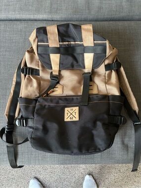 Two-Tone Black and Tan Outdoor Backpack - Casual Daypack